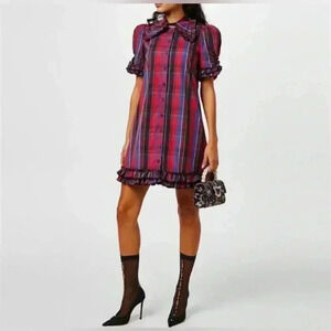 The Vampire's Wife Courage Dress Tartan Cotton Ruffle Puff Sleeve Poplin 12 8 US